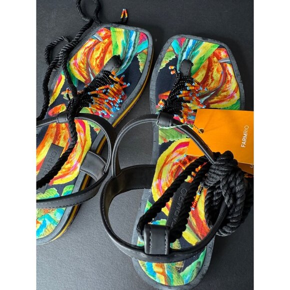 Farm Rio Black Banana Beaded Flat Sandal Size US 9 New in Box w/ dustbag - Picture 7 of 8